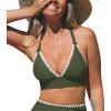 CUPSHE Womens Bikini Top Swimsuit Deep V Neck Top Crisscross Back Tie Shell Stitching Adjustable Straps(Olive Green)