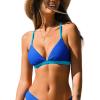 CUPSHE Women’s Bikini Top V Neck Triangle Top Crisscross Back Self Tie Spaghetti Straps(Royal Blue/Sky Blue)