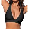 CUPSHE Women’s Bikini Top V Neck Triangle Top Wide Straps Cross Back Lace up(Black)