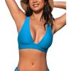 CUPSHE Women’s Bikini Top V Neck Triangle Top Wide Straps Cross Back Lace up(Deep Sky Blue)