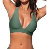 CUPSHE Women’s Bikini Top V Neck Triangle Top Wide Straps Cross Back Lace up(Olive Green)