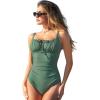 CUPSHE Women’s One Piece Swimsuit Bathing Suit Square Neck Back Cut Out Drawstring Self Tie Back Hook(Basil Green)
