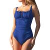 CUPSHE Women’s One Piece Swimsuit Bathing Suit Square Neck Back Cut Out Drawstring Self Tie Back Hook(Navy Blue)