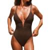 CUPSHE Women’s One Piece Swimsuit Deep V Wire Push Up Bathing Suit Tummy Control Retro Slimming Swimwear Ruched(Chocolate Brown)