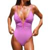 CUPSHE Women’s One Piece Swimsuit Deep V Wire Push Up Bathing Suit Tummy Control Retro Slimming Swimwear Ruched(Solid Pink)