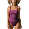 CUPSHE Women’s One Piece Swimsuit Tummy Control Square Neck Bathing Suit Ruched Adjustable Straps(Mulberry Purple)