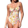 CUPSHE Women’s One Piece Swimsuit V Neck Bathing Suit Tummy Control Drawstring Back Hook Adjustable Straps(Yellow Pink Floral)