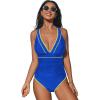 CUPSHE Women’s One Piece Swimsuit V Neck Shell Stitched Bathing Suit Adjustable Crisscross Strappy Ruched Swimwear(Royal Blue/Yellow)
