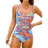 CUPSHE Women’s One Piece Swimsuits Bathing Suits Cutout V Neck Tummy Control Adjustable Straps O Ring(Royal Blue/Tropical)