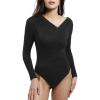 CUPSHE Women’s Ruched Cheeky Long Sleeve Mid Cut Bodysuit(Black)