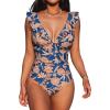 CUPSHE Women’s Ruffled One Piece Swimsuit V Neck Lace Up(Navy Paisley Print)