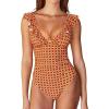CUPSHE Women’s Ruffled One Piece Swimsuit V Neck Lace Up(Orange/Retro Floral)