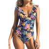 CUPSHE Women’s Ruffled One Piece Swimsuit V Neck Lace Up(Pink/Yellow/Blue)