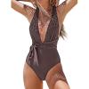 CUPSHE Women’s Stripe Bikini Bowknot Shirred Swimsuit(Coffee Brown)