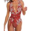 CUPSHE Women’s Stripe Bikini Bowknot Shirred Swimsuit(Red/Tropical)