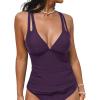 CUPSHE Women’s Tankini Top Deep V Neck Swimsuit Crisscross Adjustable Straps Swimwear Top Only Ruched Bathing Suit(Deep Purple)