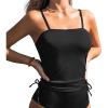 CUPSHE Women’s Tankini Top Swimsuit Tummy Control Swim Top Only Drawstring Bathing Suit Tank Top Textured(Black)