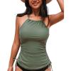 CUPSHE Women’s Tankini Top Swimsuit Tummy Control Swim Top Only High Neck Halter Tie Drawstring Bathing Suit Top(Olive Green)