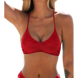 CUPSHE Bikini Top for Women Bathing Suit Criss Cross Self Tie Spaghetti Straps V Neck(Solid Red)
