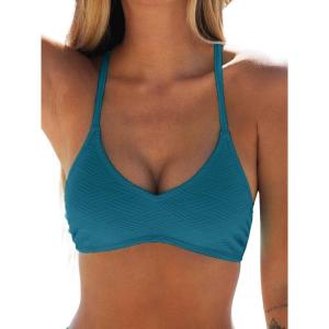 CUPSHE Bikini Top for Women Bathing Suit Criss Cross Self Tie Spaghetti Straps V Neck(Teal)