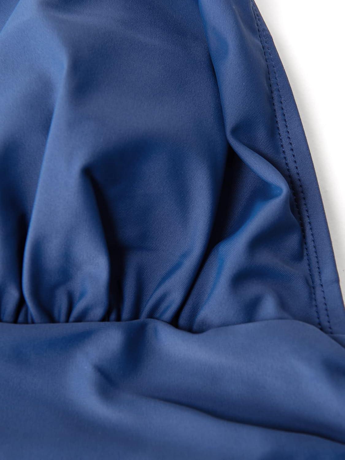 imageCUPSHE Women V Neck One Piece Swimsuit Halter Backless Ruched Tummy Control Bathing SuitDark Blue