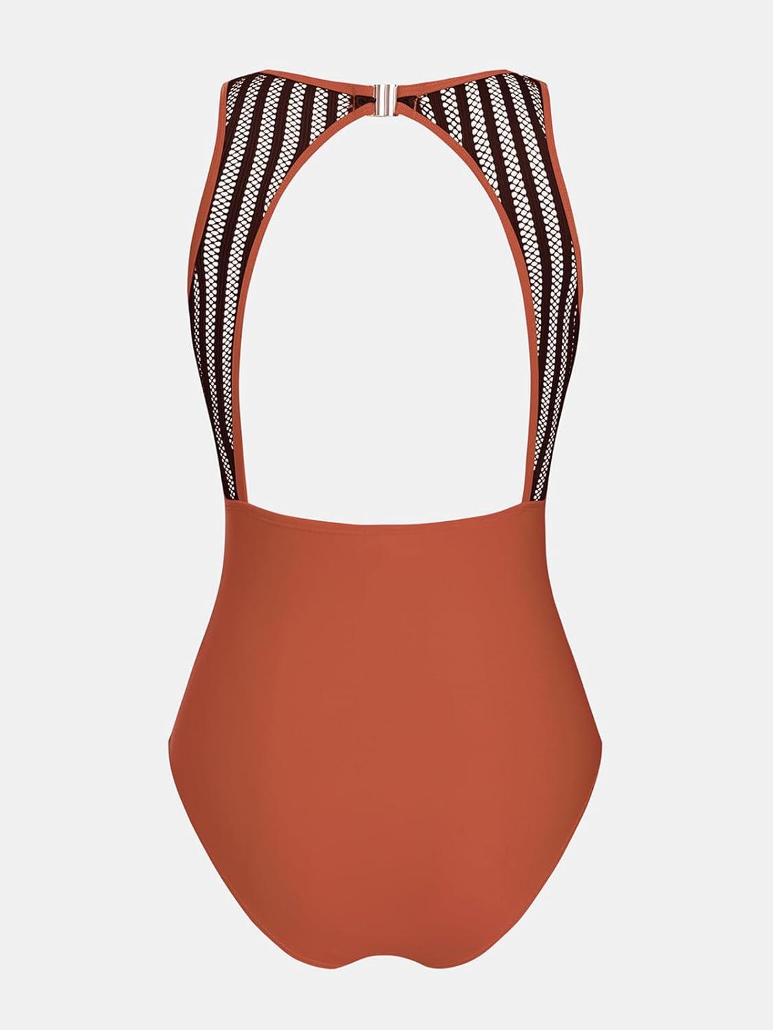 imageCUPSHE Womens One Piece Swimsuit Bathing Suit Tummy Control High Neck Cutout Back Hook Mesh SwimwearVermilion Red
