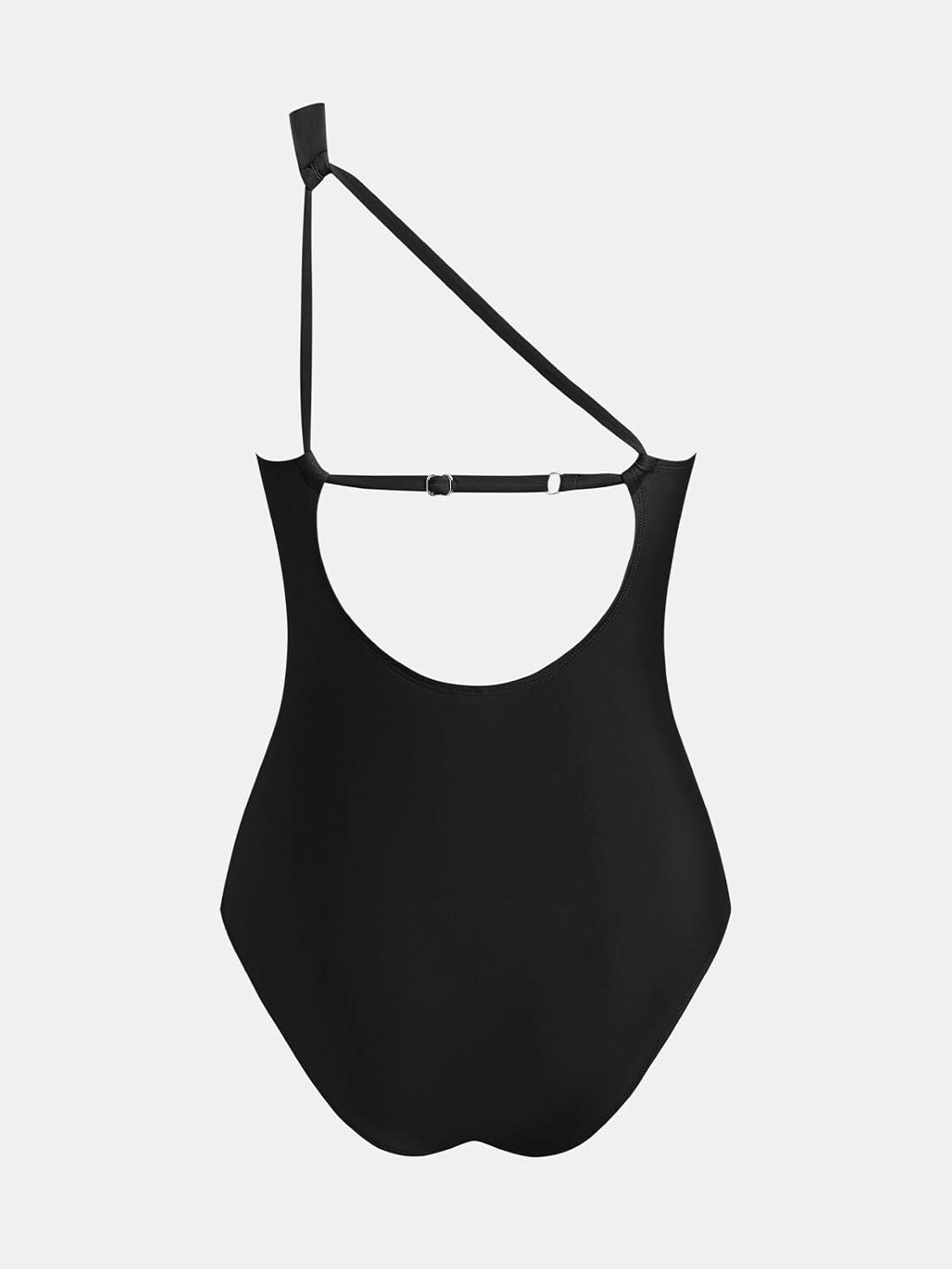 imageCUPSHE Womens One Piece Swimsuit Bathing Suits One Shoulder Asymmetrical Neck Cutout U Wire Adjustable StrapsBlack