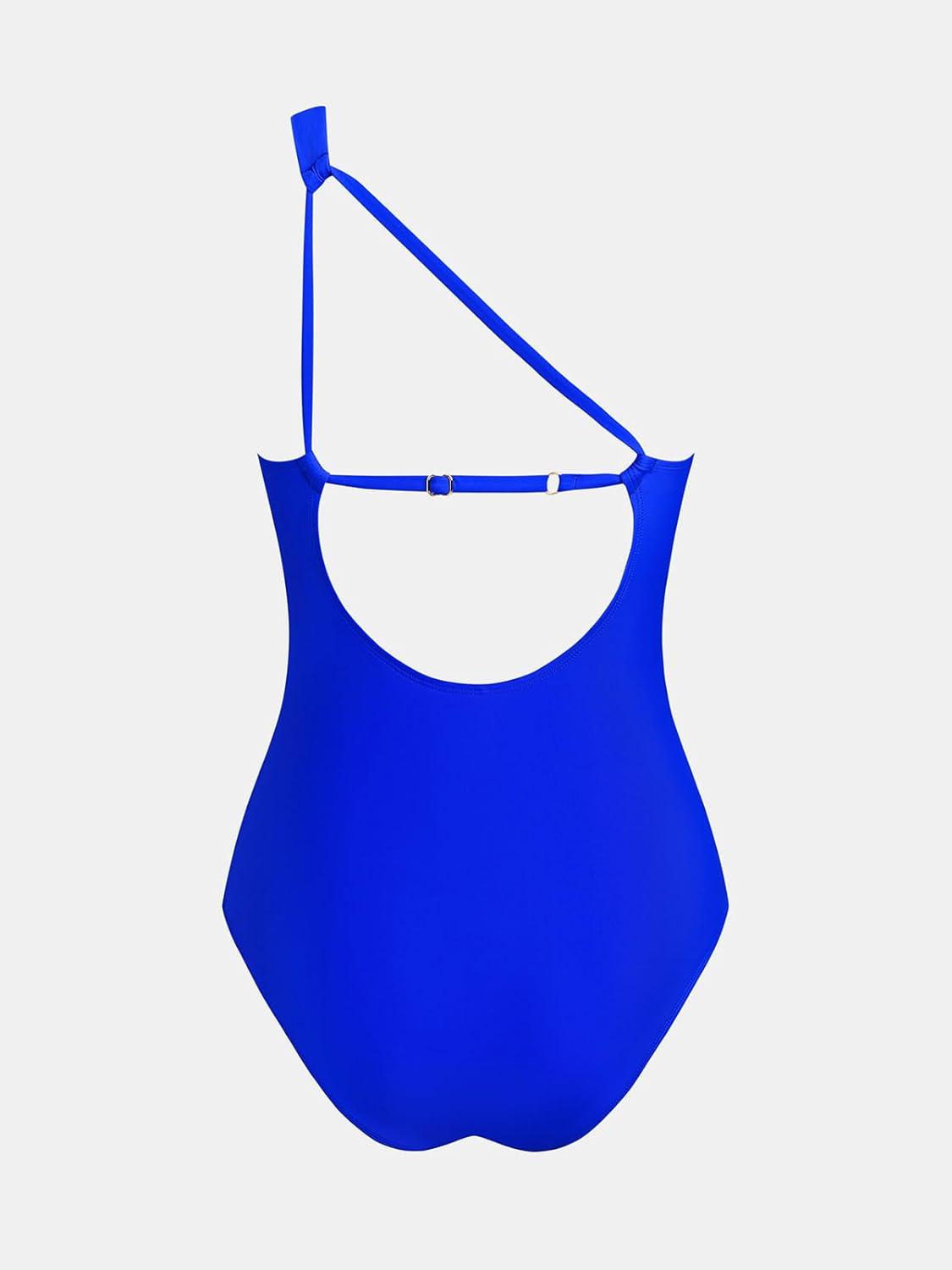 imageCUPSHE Womens One Piece Swimsuit Bathing Suits One Shoulder Asymmetrical Neck Cutout U Wire Adjustable StrapsRoyal Blue