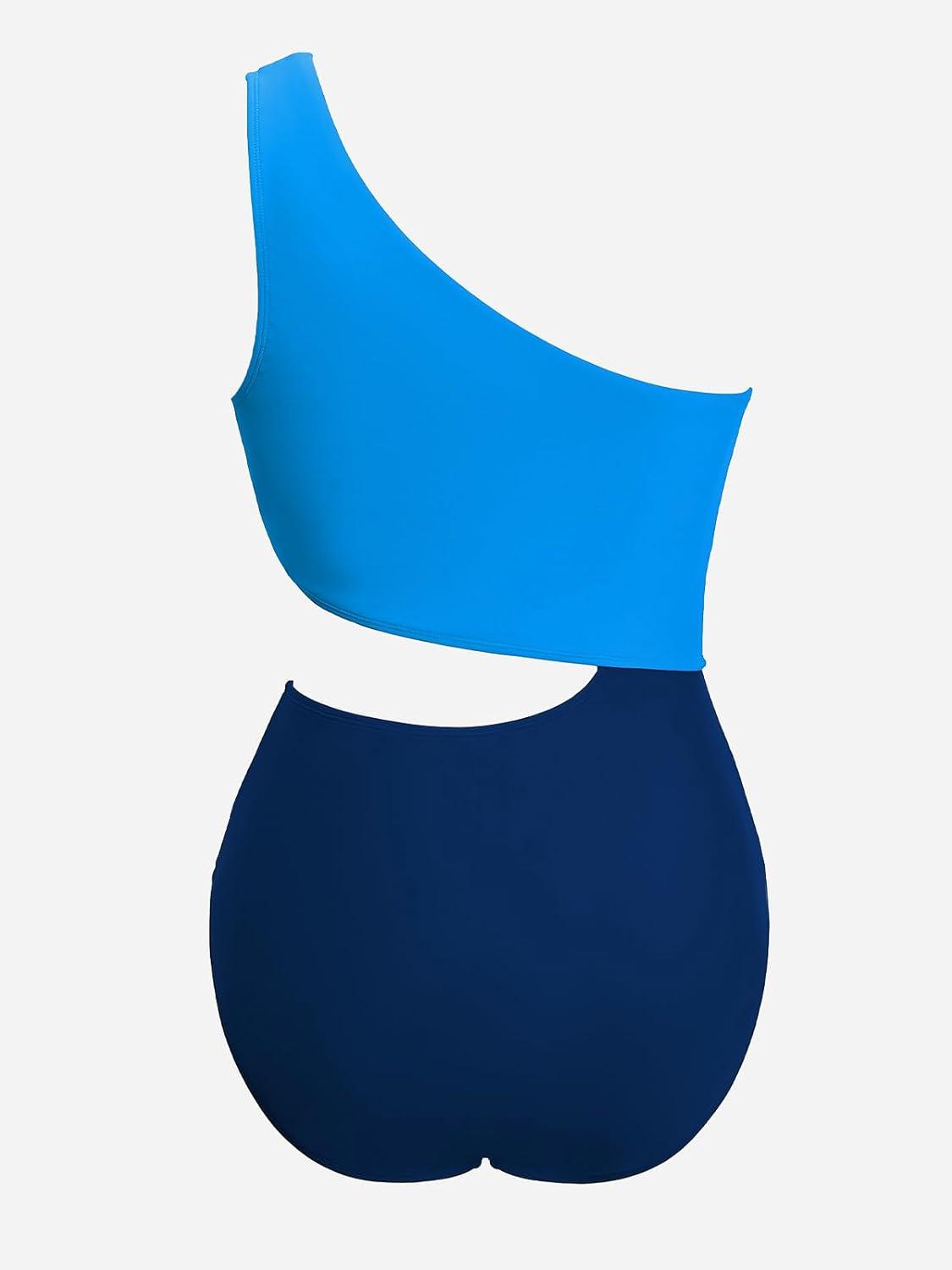 imageCUPSHE Womens One Piece Swimsuit One Shoulder Bathing Suit Cutout Color Block SwimwearBlue Color Block