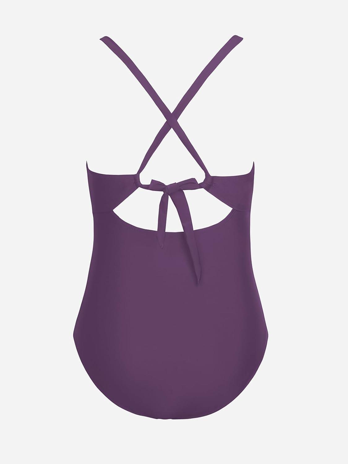 imageCUPSHE Womens One Piece Swimsuit Plus Size V Neck Bathing Suit Front Wrap Crisscross Back Tie Ruched Cutout SwimwearWine Purple