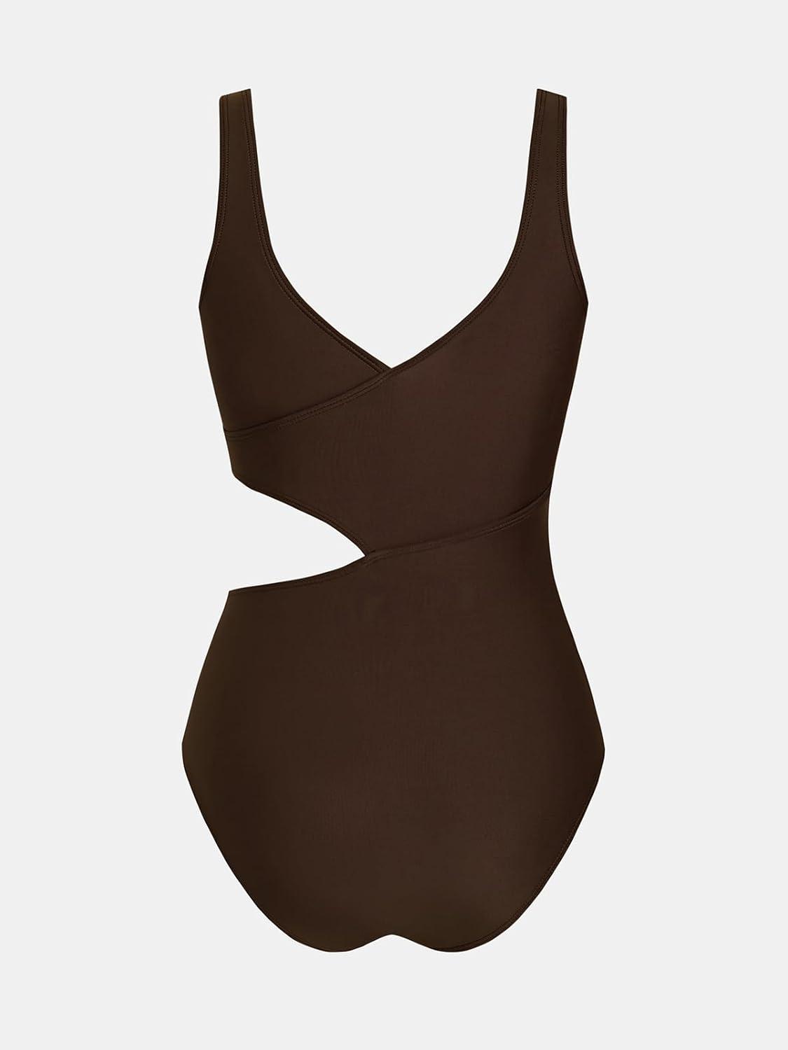 imageCUPSHE Womens One Piece Swimsuit Scoop Neck Color Block Bathing Suit Wide Straps Side CutoutBrownBeige