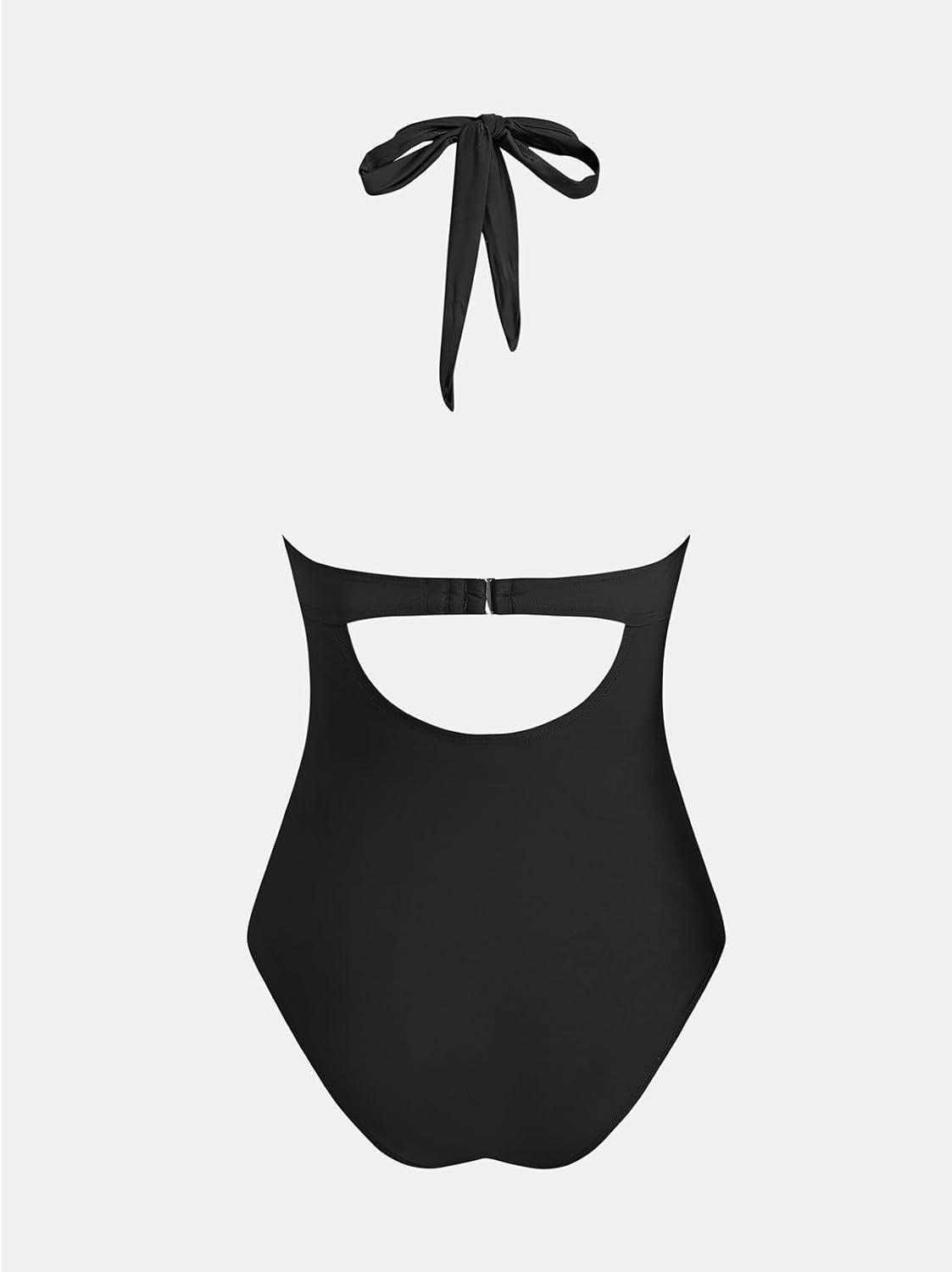 imageCUPSHE Womens One Piece Swimsuit Sexy Bathing Suit Cut Out Halter Tie High Neck Back Hook SwimwearBlack