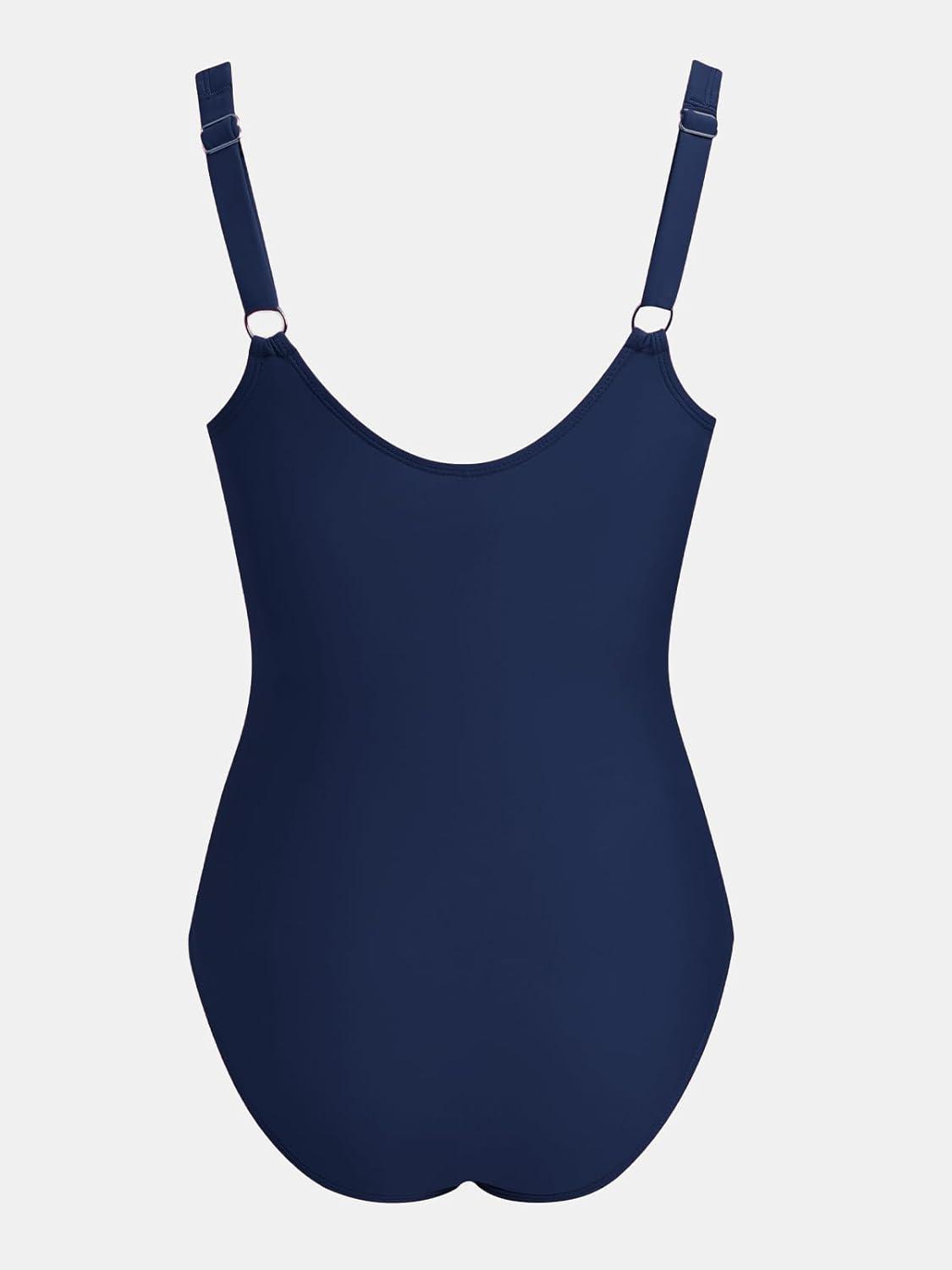 imageCUPSHE Womens One Piece Swimsuit Sweetheart Neck Wide Adjustable Straps Ruched Front Keyhole Bathing SuitNavy