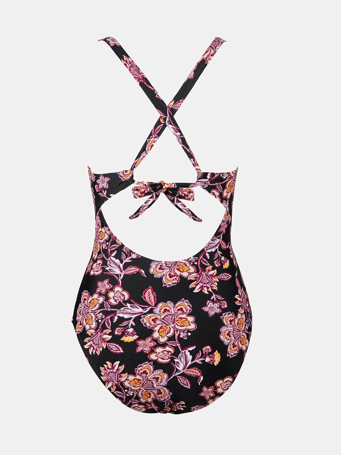 imageCUPSHE Womens One Piece Swimsuit Tummy Control Deep V Neck Double Straps Crisscross Back Tie Bathing SuitBlackDusty Rose Pink