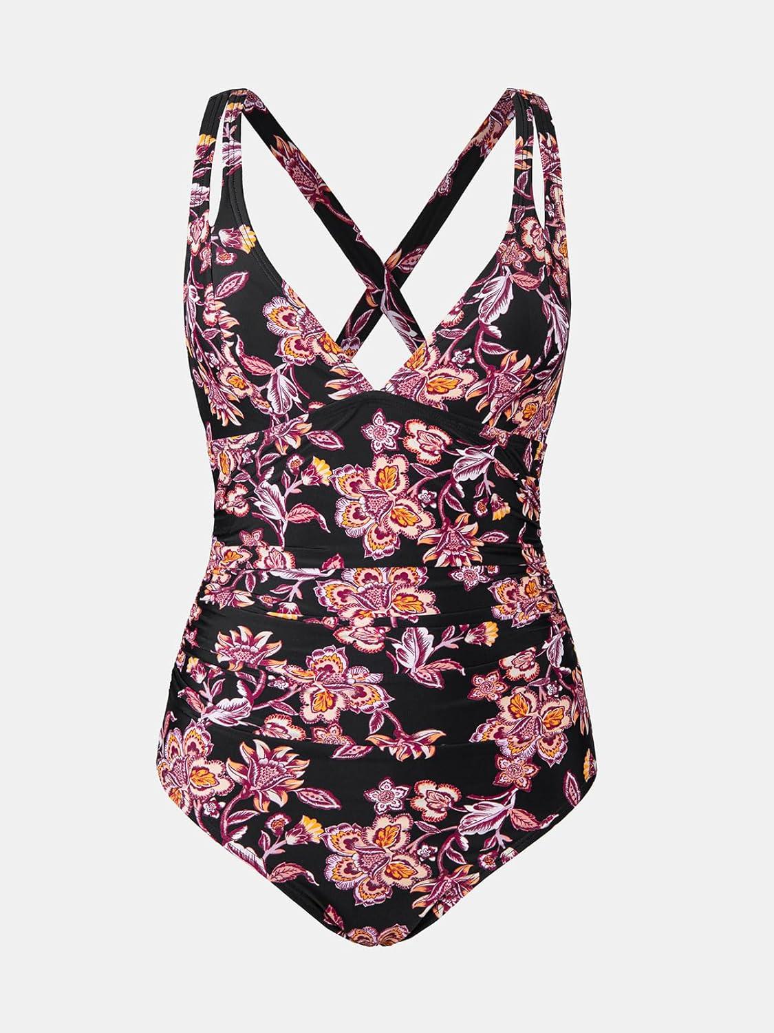 imageCUPSHE Womens One Piece Swimsuit Tummy Control Deep V Neck Double Straps Crisscross Back Tie Bathing SuitBlackDusty Rose Pink