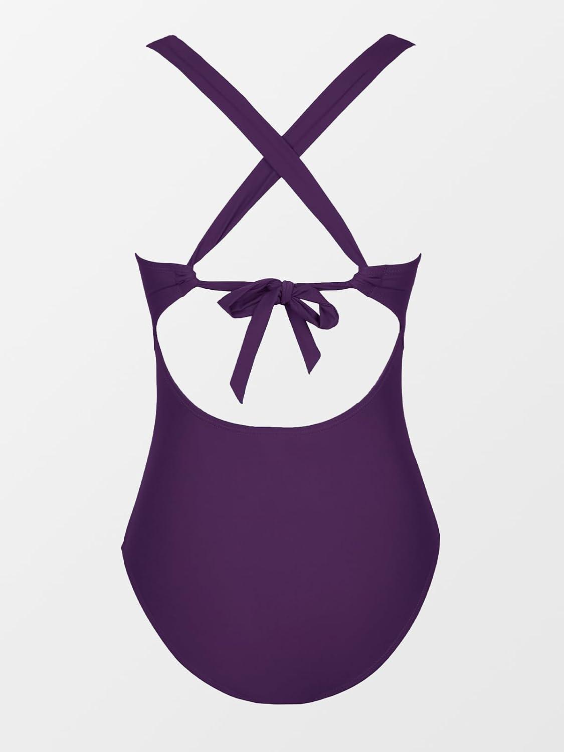 imageCUPSHE Womens One Piece Swimsuit Tummy Control Deep V Neck Double Straps Crisscross Back Tie Bathing SuitDark Purple