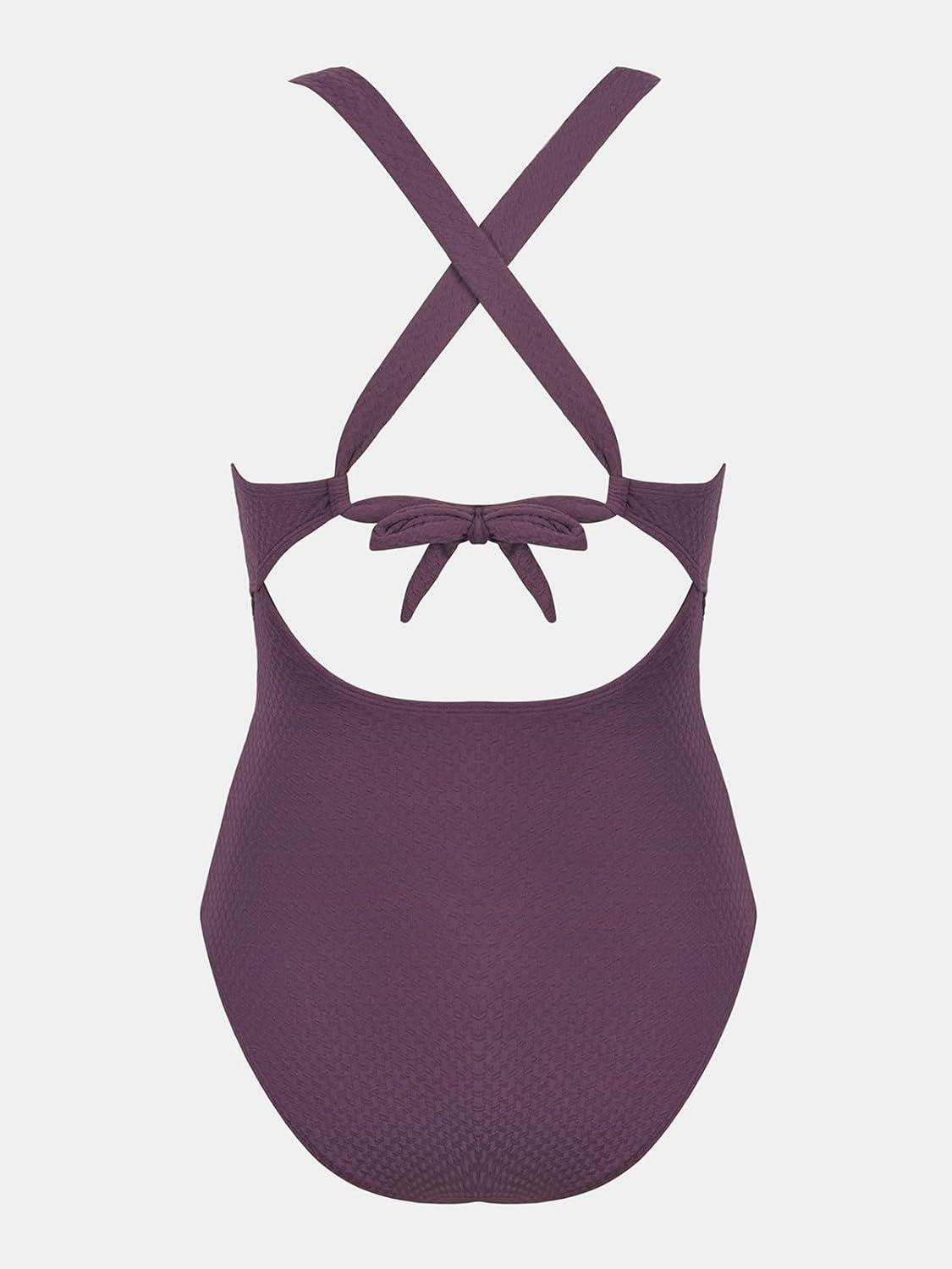 imageCUPSHE Womens One Piece Swimsuit Tummy Control Deep V Neck Double Straps Crisscross Back Tie Bathing SuitPurple Brown
