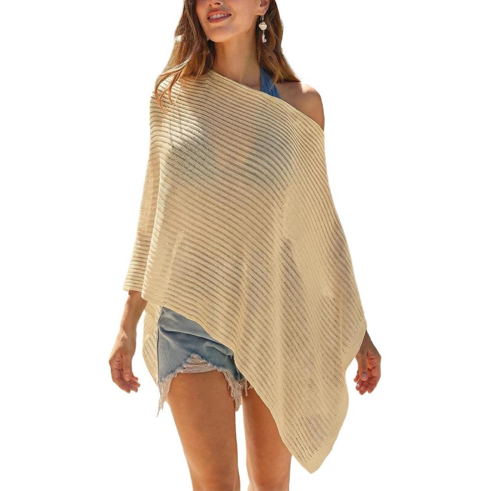 imageCUPSHE Women Sheer Poncho Top Lightweight See Through Shrug Swimsuit CoverupKhaki