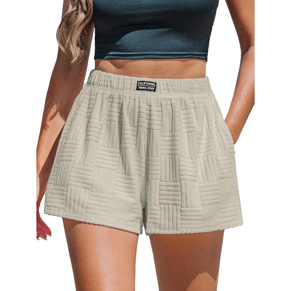 imageCUPSHE Womens Casual Shorts Cotton High Rise Beach Cover Ups Summer Shorts with PocketsBbeige