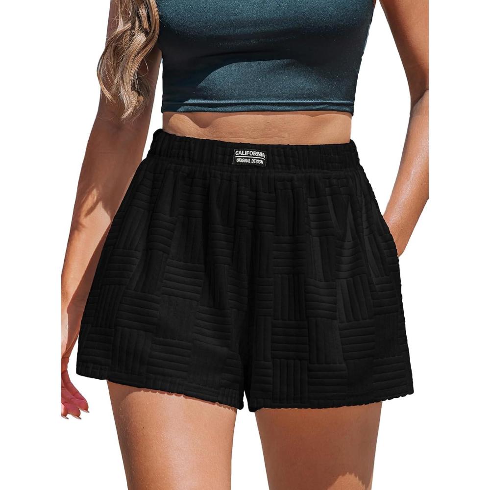 imageCUPSHE Womens Casual Shorts Cotton High Rise Beach Cover Ups Summer Shorts with PocketsBblack