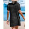 CUPSHE Crochet Swim Cover Up for Women Short Sleeve Button Front Summer Beach Cover Up Dress with Pockets(Black)