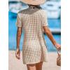 CUPSHE Crochet Swim Cover Up for Women Short Sleeve Button Front Summer Beach Cover Up Dress with Pockets(Khaki)