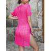 CUPSHE Crochet Swim Cover Up for Women Short Sleeve Button Front Summer Beach Cover Up Dress with Pockets(Rose Pink)