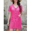 CUPSHE Crochet Swim Cover Up for Women Short Sleeve Button Front Summer Beach Cover Up Dress with Pockets(Rose Pink)