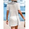 CUPSHE Crochet Swim Cover Up for Women Short Sleeve Button Front Summer Beach Cover Up Dress with Pockets(White)