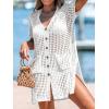 CUPSHE Crochet Swim Cover Up for Women Short Sleeve Button Front Summer Beach Cover Up Dress with Pockets(White)