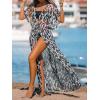 CUPSHE Kimono Swimsuit Coverup for Women Open Front Striped Maxi Cardigan Beach Cover Up(Black Leopard)
