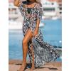 CUPSHE Kimono Swimsuit Coverup for Women Open Front Striped Maxi Cardigan Beach Cover Up(Black Leopard)