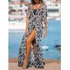 CUPSHE Kimono Swimsuit Coverup for Women Open Front Striped Maxi Cardigan Beach Cover Up(Black Leopard)