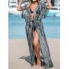 CUPSHE Kimono Swimsuit Coverup for Women Open Front Striped Maxi Cardigan Beach Cover Up(Black Stripes)